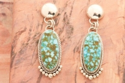 Artie Yellowhorse Genuine High Grade Kingman Web Turquoise Sterling Silver Earrings